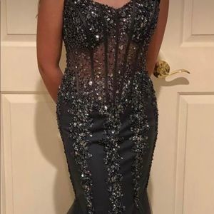 Jovani Mermaid Charcoal Gown Size 8 altered to 4.